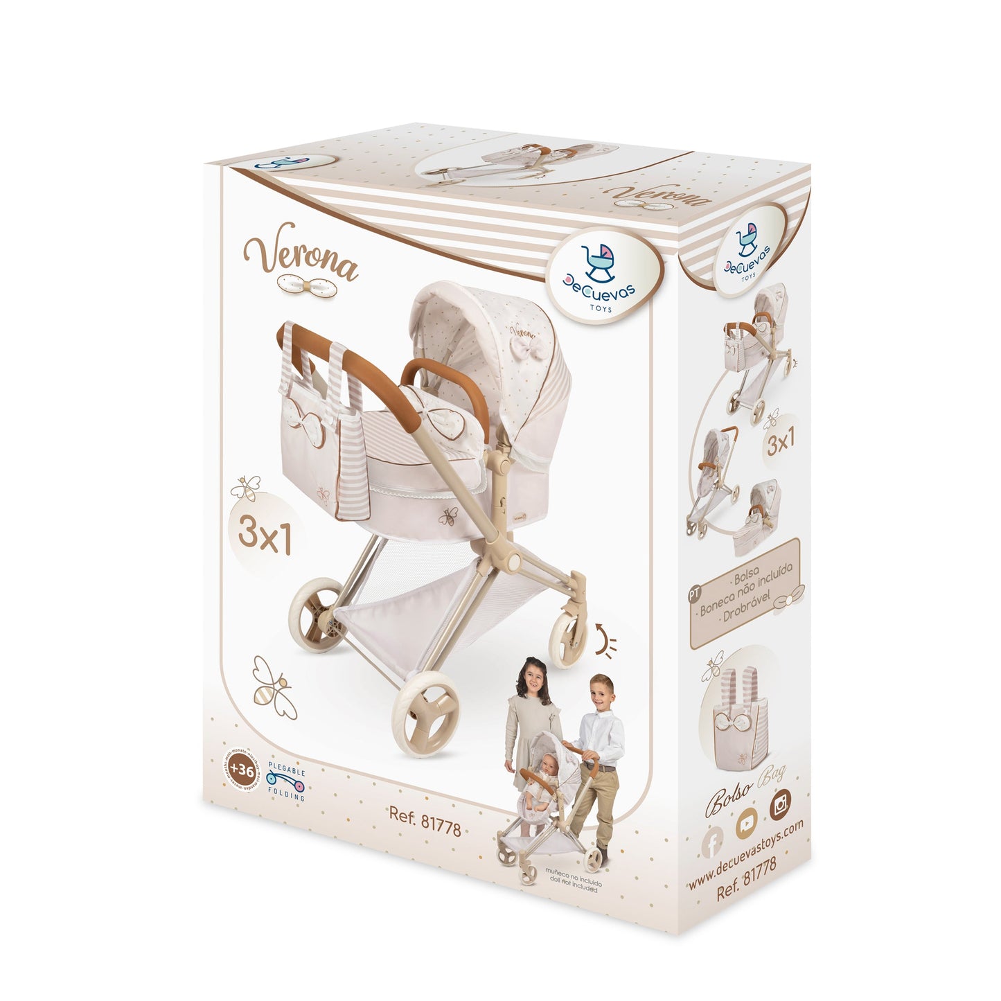 81778 3x1 Doll Pram, Stroller & Cot - Verona Collection