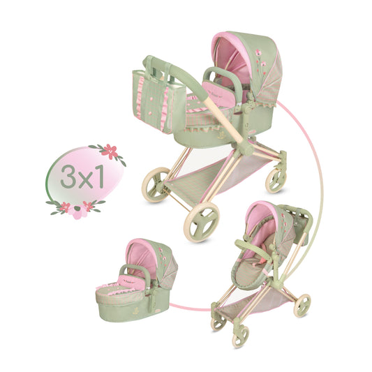 81768 3x1 Doll Pram, Stroller & Cot - Botanic Collection