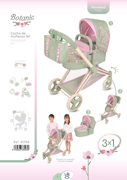 81768 3x1 Doll Pram, Stroller & Cot - Botanic Collection