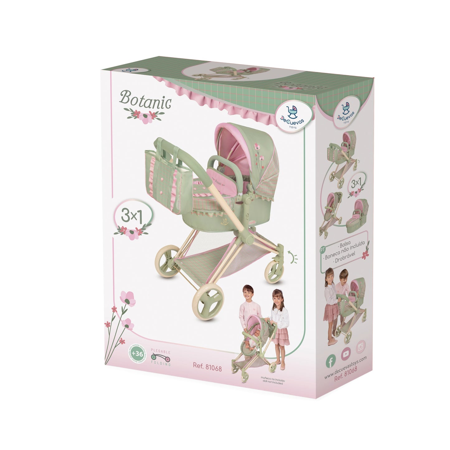 81768 3x1 Doll Pram, Stroller & Cot - Botanic Collection