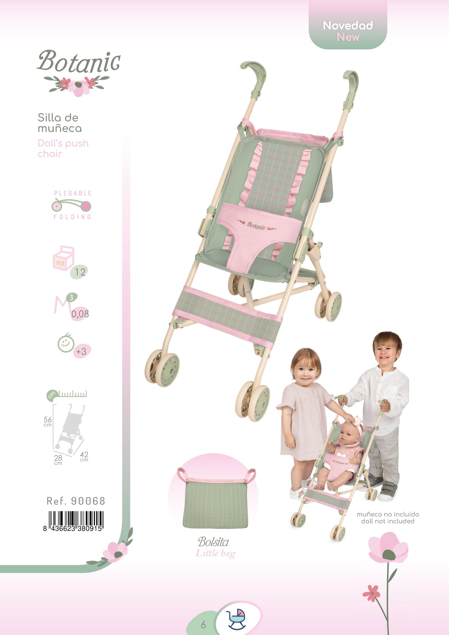 90068 First Doll Buggy Stroller With Bag - Botanical Collection