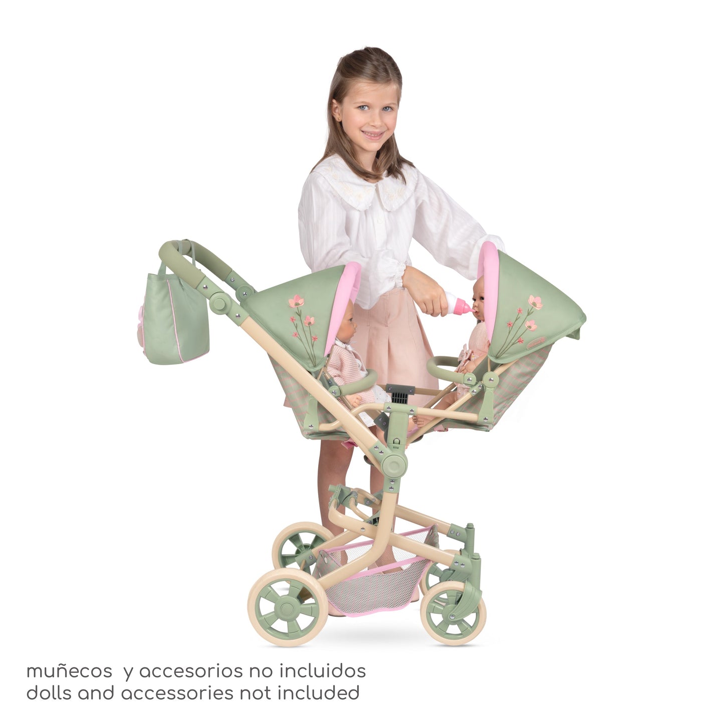 90868 Multi-Position Twin Doll Pram 91cm - Botanic Collection (age 5 and over)