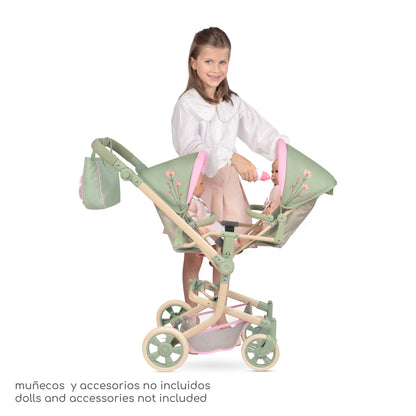 90868 Multi-Position Twin Doll Pram 91cm - Botanic Collection (age 5 and over)