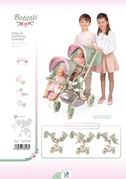90868 Multi-Position Twin Doll Pram 91cm - Botanic Collection (age 5 and over)