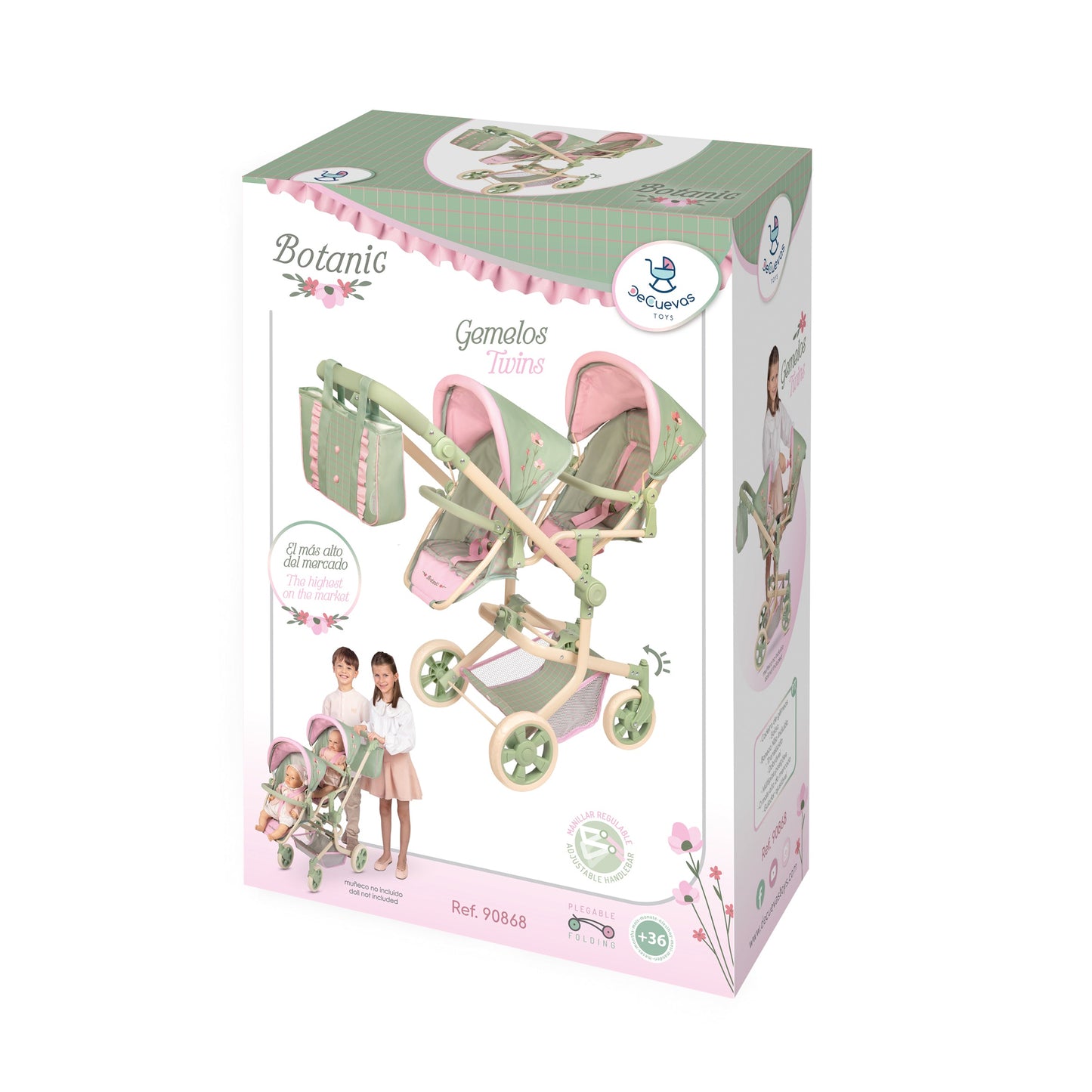 90868 Multi-Position Twin Doll Pram 91cm - Botanic Collection (age 5 and over)