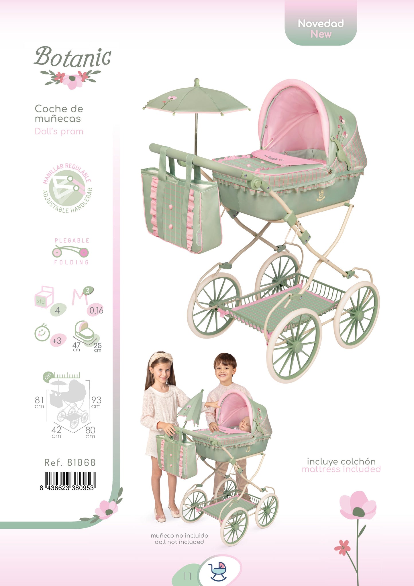 81068 Doll Pram 81cm - Botanic Collection (age 4 and over)