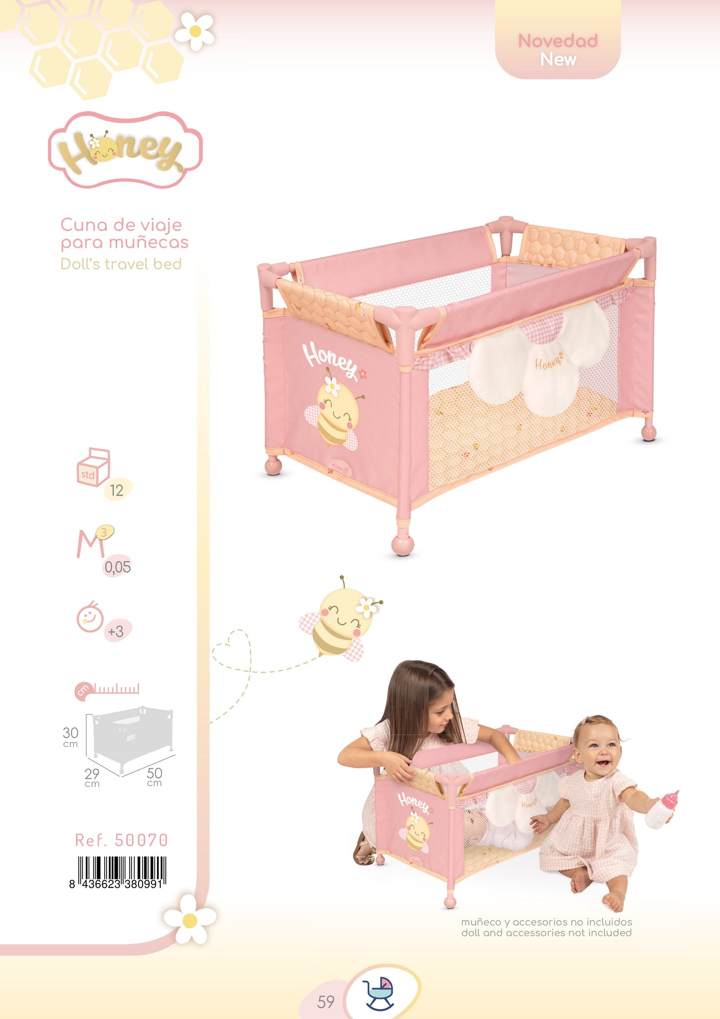 50070 Doll Travel Bed Cot Honey Collection