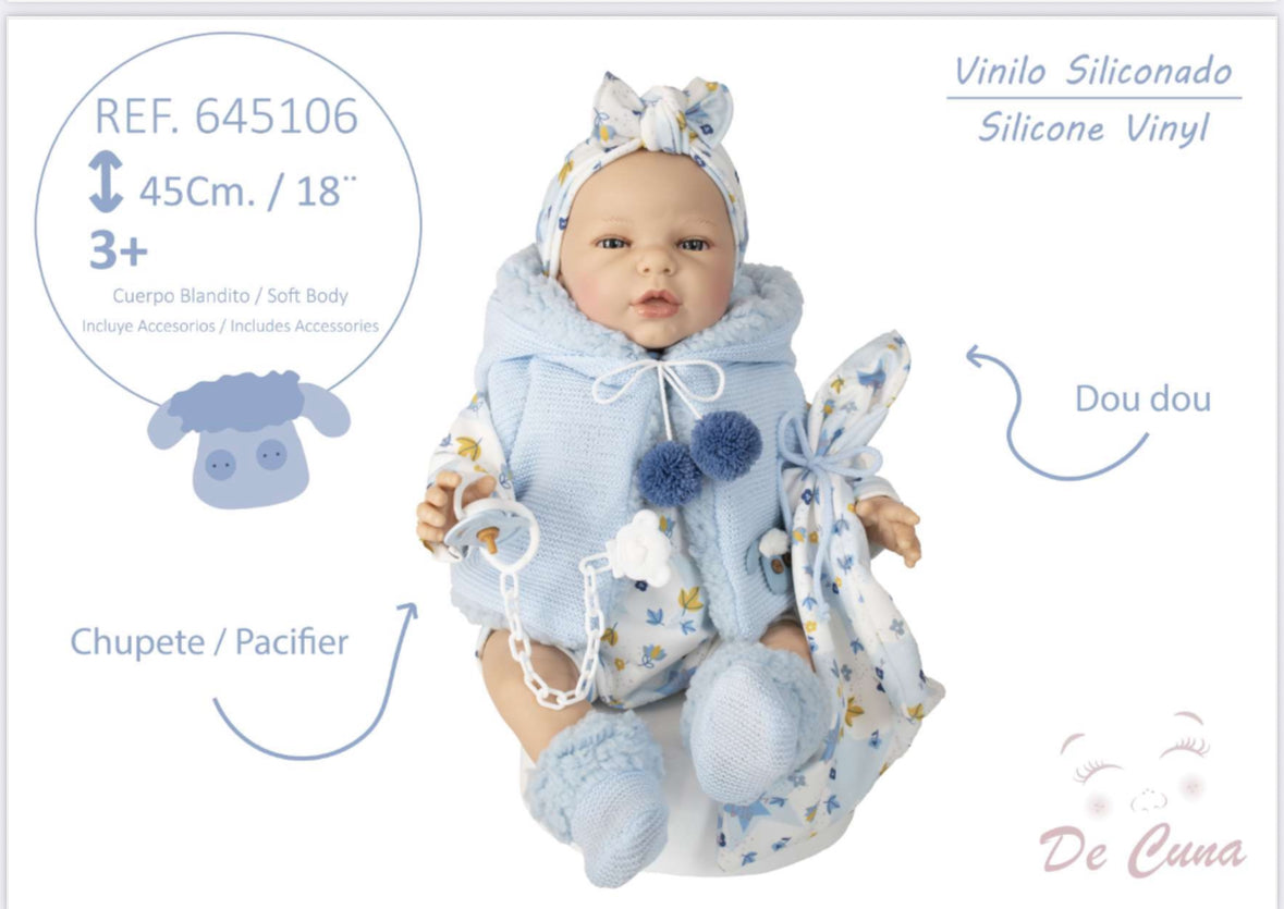 645106 Blue Silicone Vinyl Doll 45CM