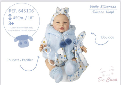 645106 Blue Silicone Vinyl Doll 45CM