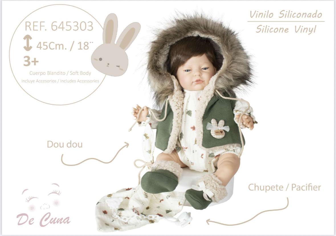 645303 Green Fur Silicone Vinyl Doll 45CM