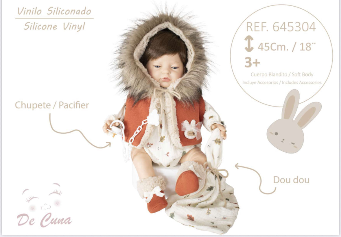 645304 Orange Fur Silicone Vinyl Doll 45CM