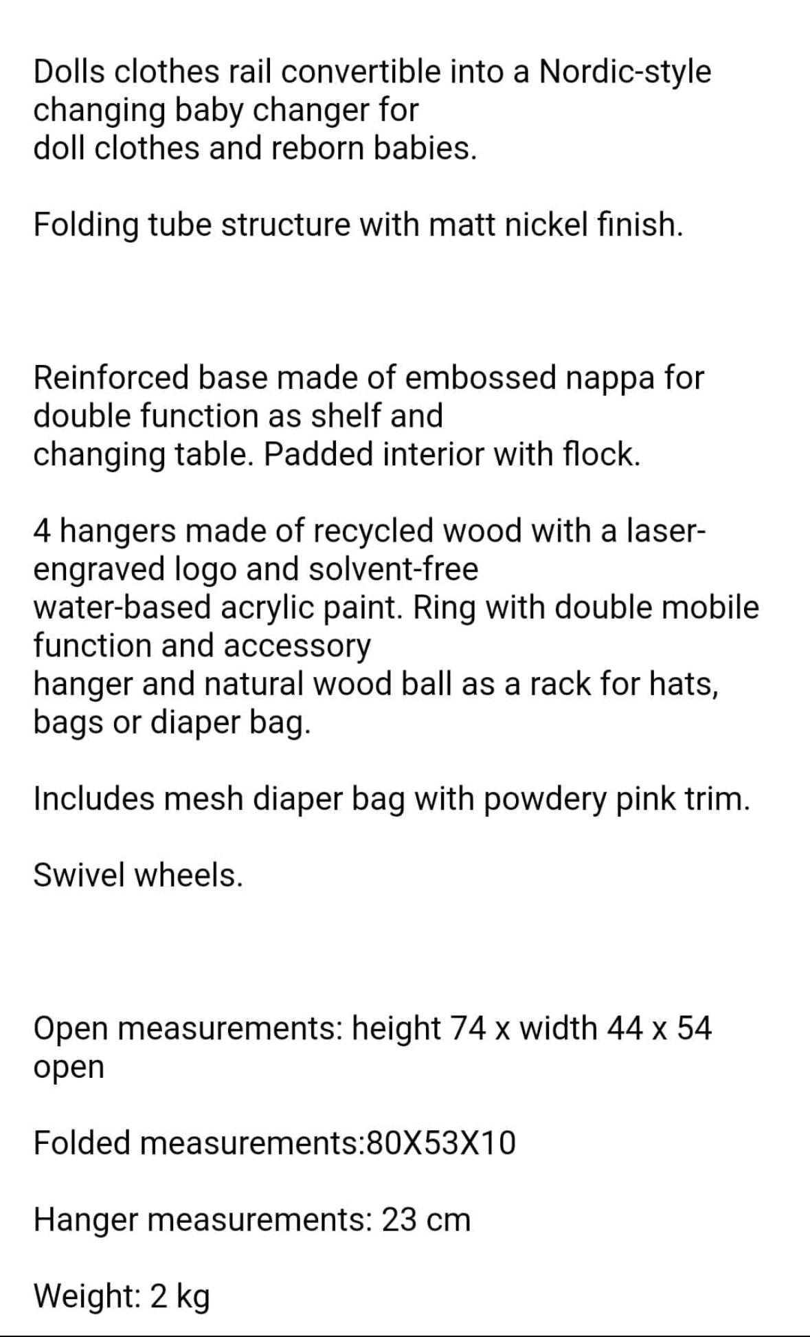 Bebelux Doll Clothes Rail, Doll Changer & Bag