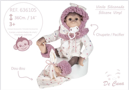 636105 Pink Heart Reborn Silicone Feel Monkey