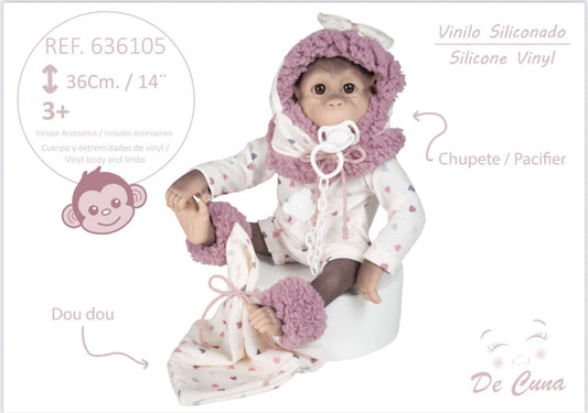 636105 Pink Heart Reborn Silicone Feel Monkey