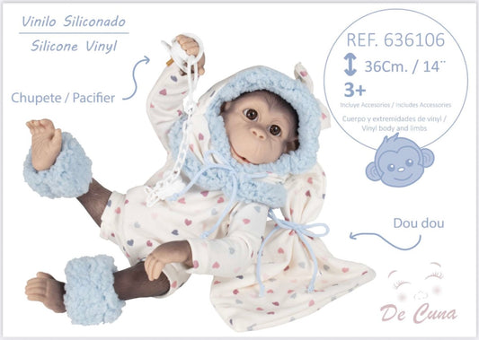 636106 Blue Heart Reborn Silicone Feel Monkey