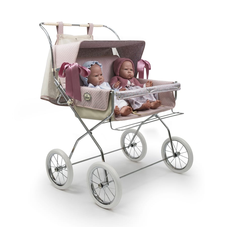 2330 Pink Reborn Vintage Twin Pushchair by Bebelux.